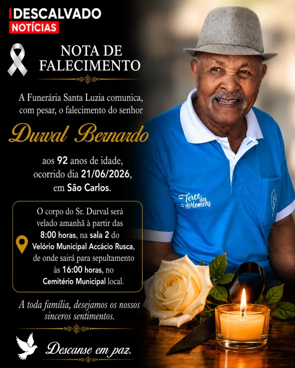 Nota de Falecimento  - Sr. Durval Bernardo, aos 92 anos