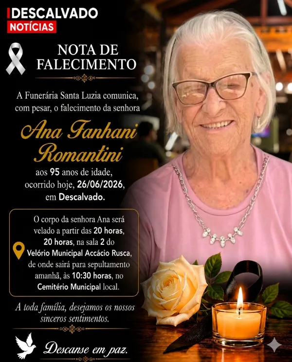 Nota de Falecimento  - Ana Fanhani Romantini, aos 95 anos 