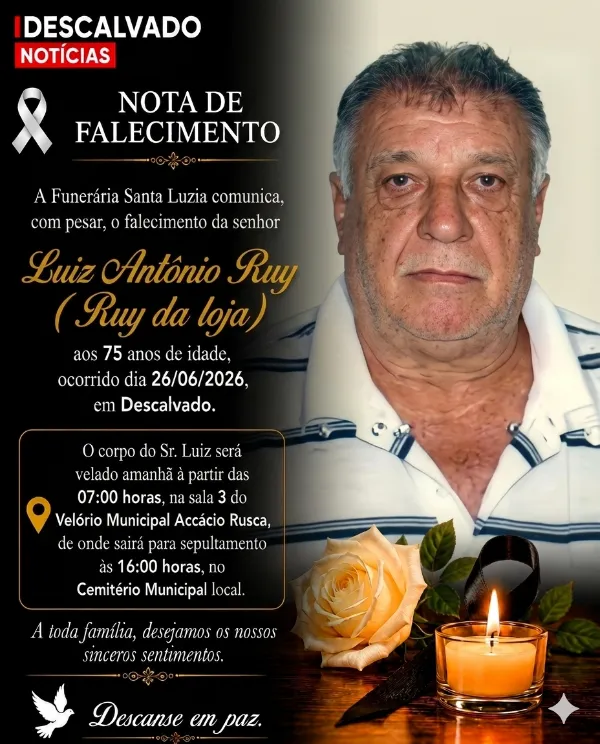 Nota de Falecimento  - Sr. Luiz Antônio Ruy, conhecido carinhosamente como "Ruy da loja"