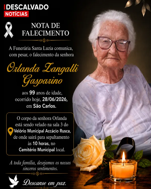 Nota de Falecimento  - Orlanda Zangalli Gasparino, aos 99 anos