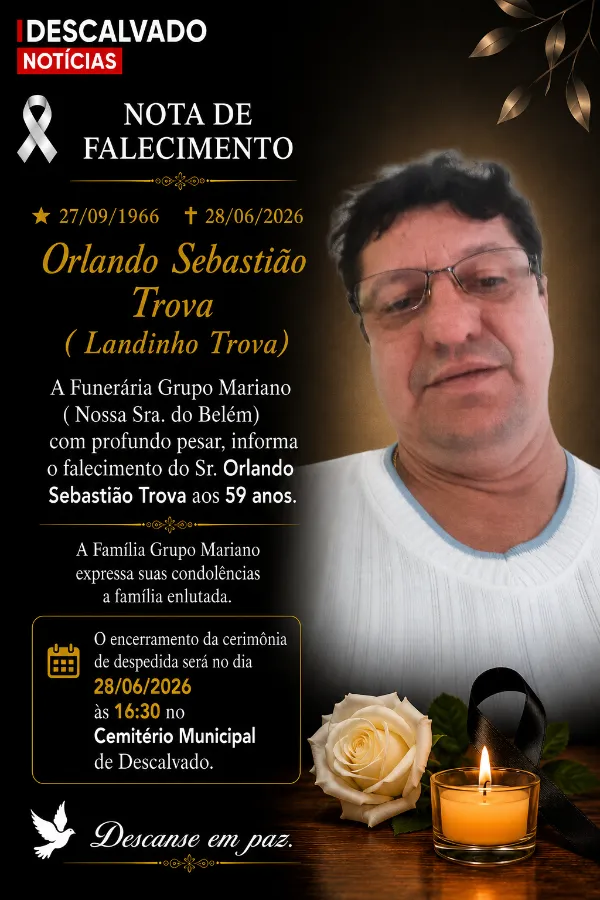 Nota de Falecimento  - Orlando Sebastião Trova (Landinho Trova), aos 59 anos
