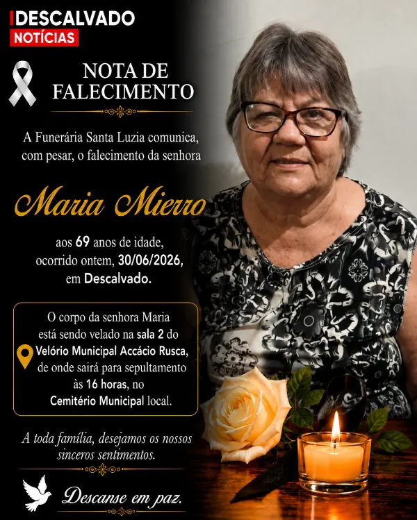 Notas de Falecimento  - Sra.Maria Mierro, aos 69 anos