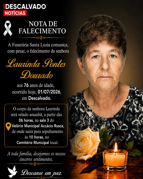 Nota de Falecimento  - Sra. Laurinda Pontes Dourado, aos 76 anos