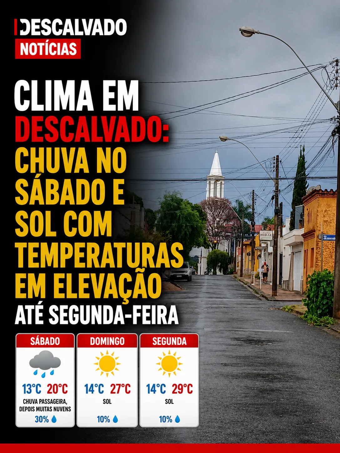 Após sábado frio e com chance de chuva, temperaturas podem chegar aos 29°C em Descalvado na segunda-feira